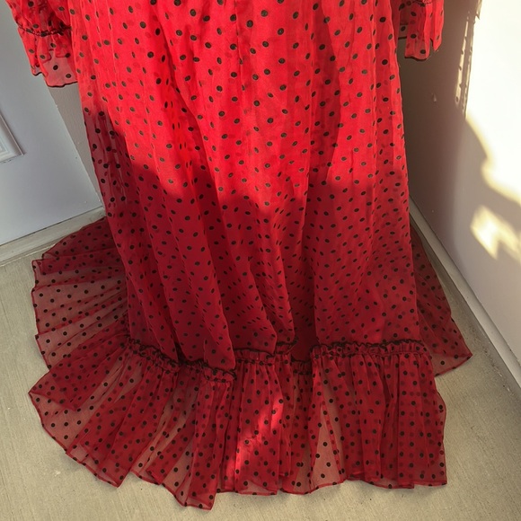 Vintage 60s 70s Red and Black Polka Dot Dress Flawed - Picture 7 of 10